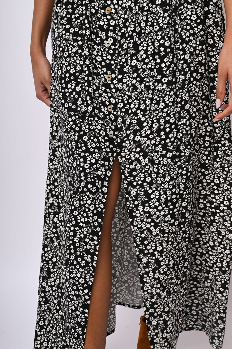 Gonna lunga a stampa floreale con bottoni