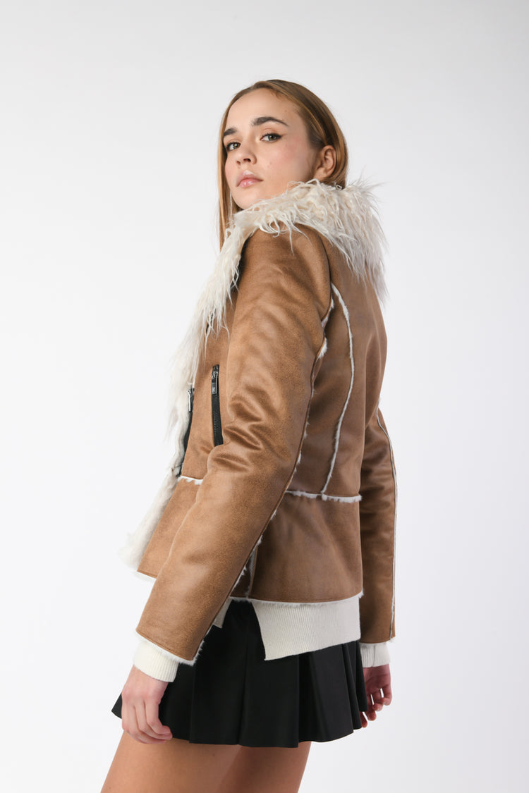 Giacca in similpelle e faux shearling