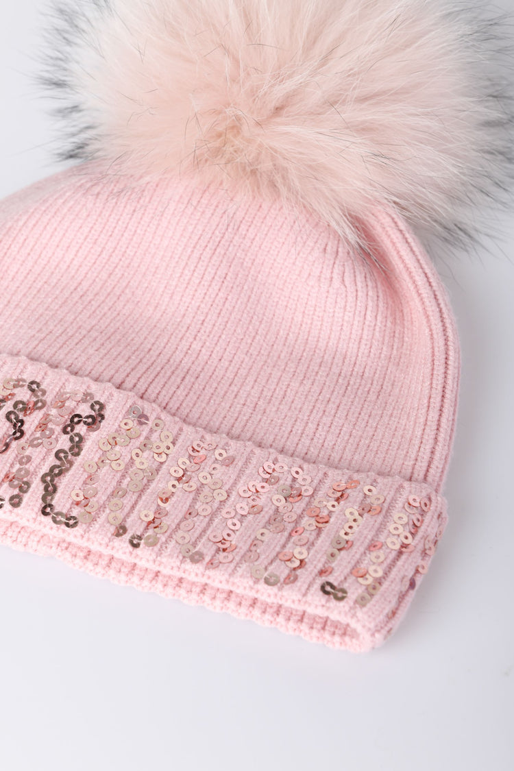 Berretto con paillettes e pompon