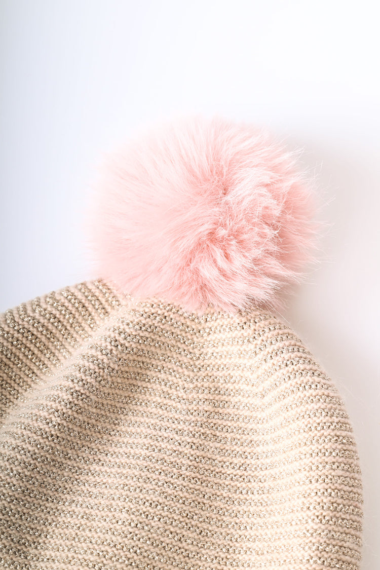 Berretto a righe lurex con pompon