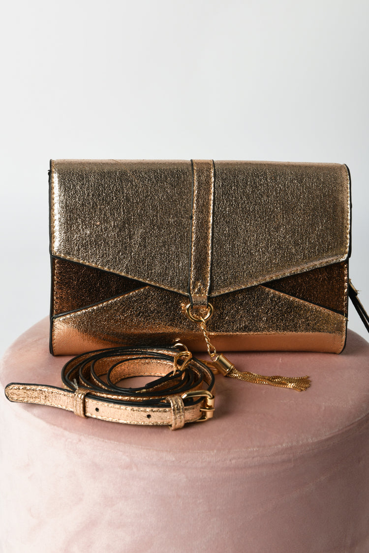 Clutch lamé con nappa