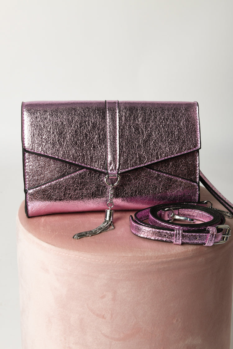 Clutch lamé con nappa