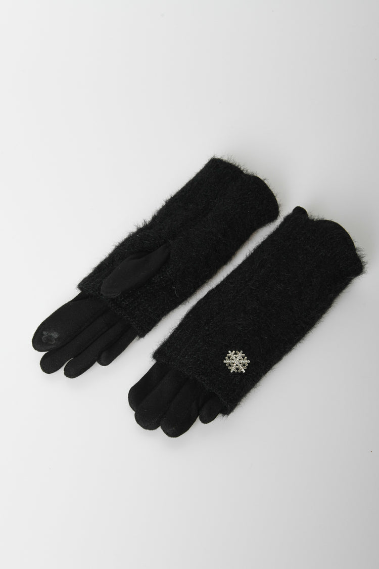 Guanti in maglia a trecce con cristallo