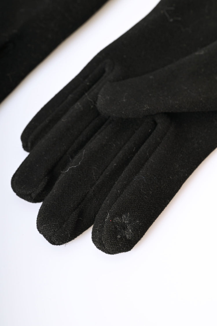 Guanti con bordo in faux fur e fiocco