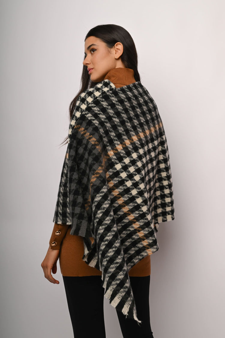 Poncho in jacquard pied-de-poule