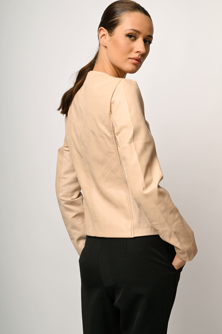 Giacca in similpelle e tessuto