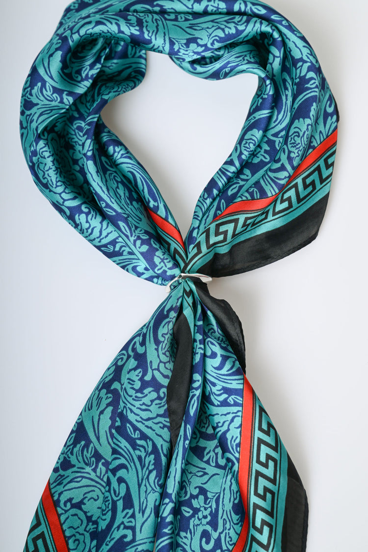 Foulard a stampa floreale con greca