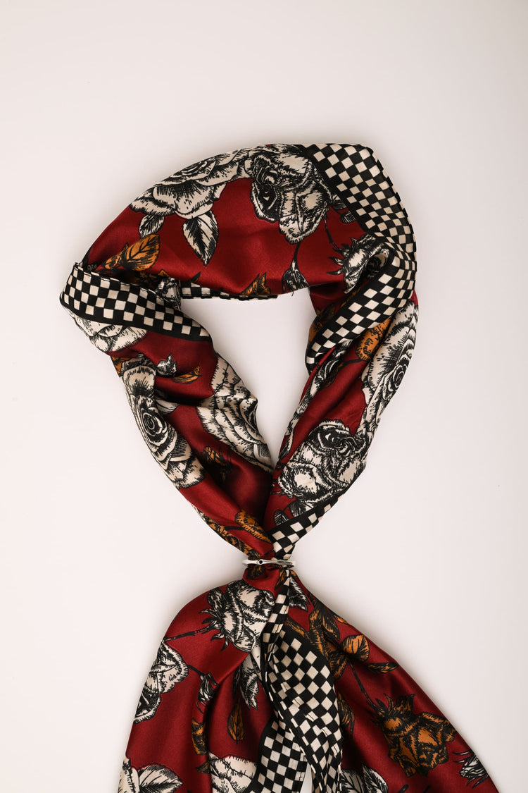 Foulard a stampa rose & check bordeaux