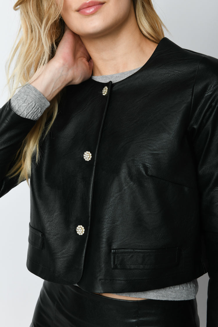 Giacca in similpelle con bottoni gioiello