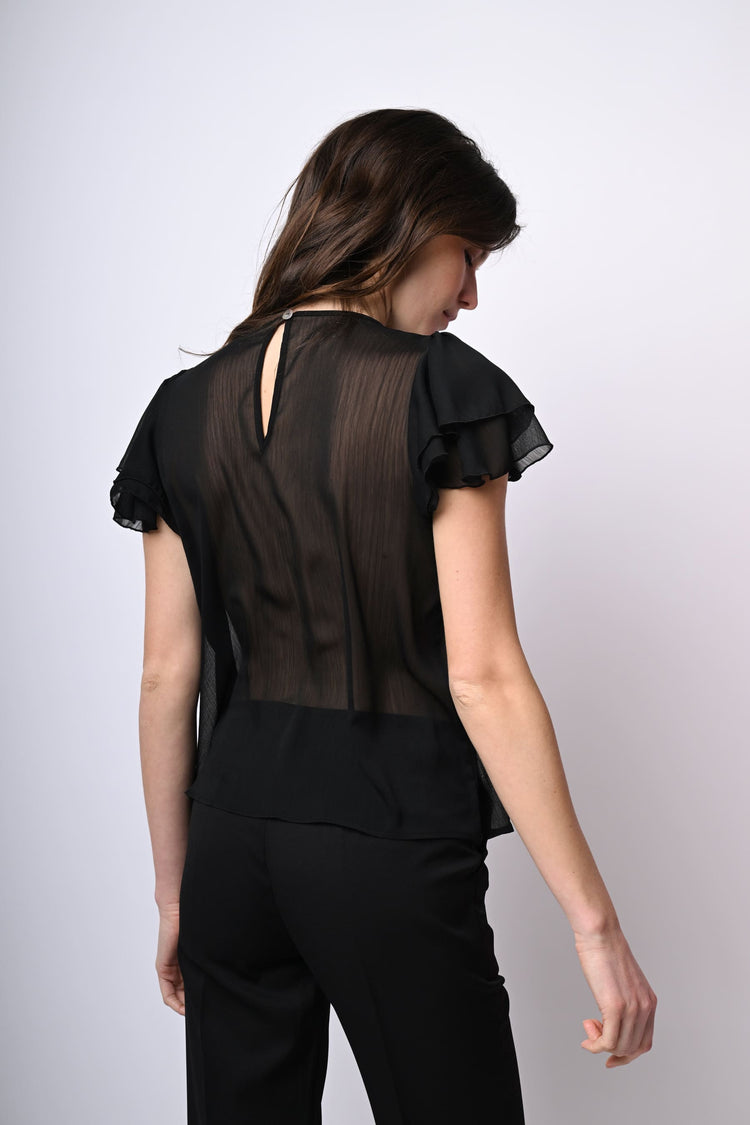 Top in tulle con maniche a balze