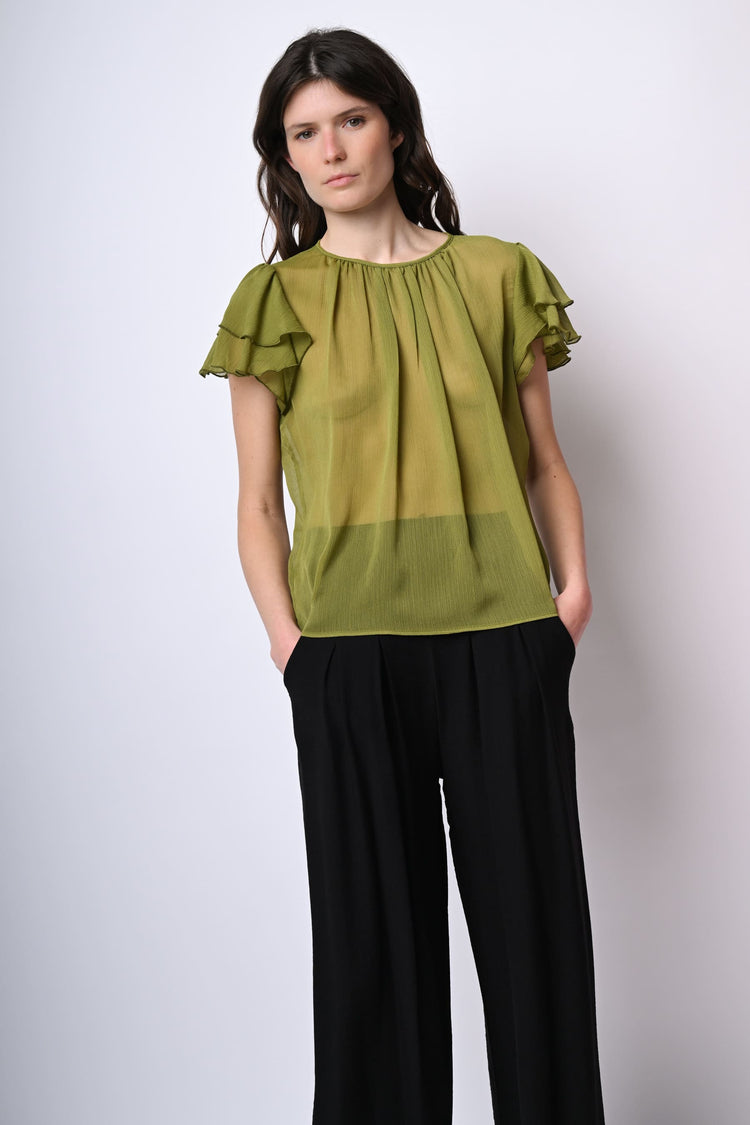 Top in tulle con maniche a balze