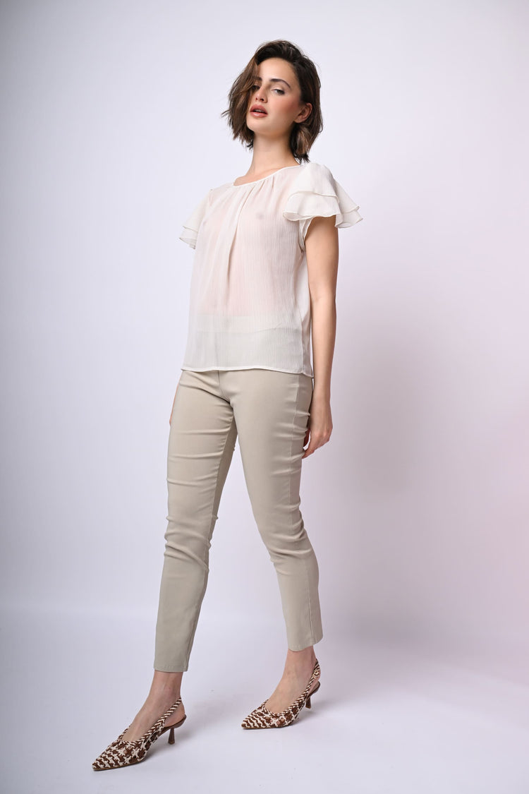 Top in tulle con maniche a balze