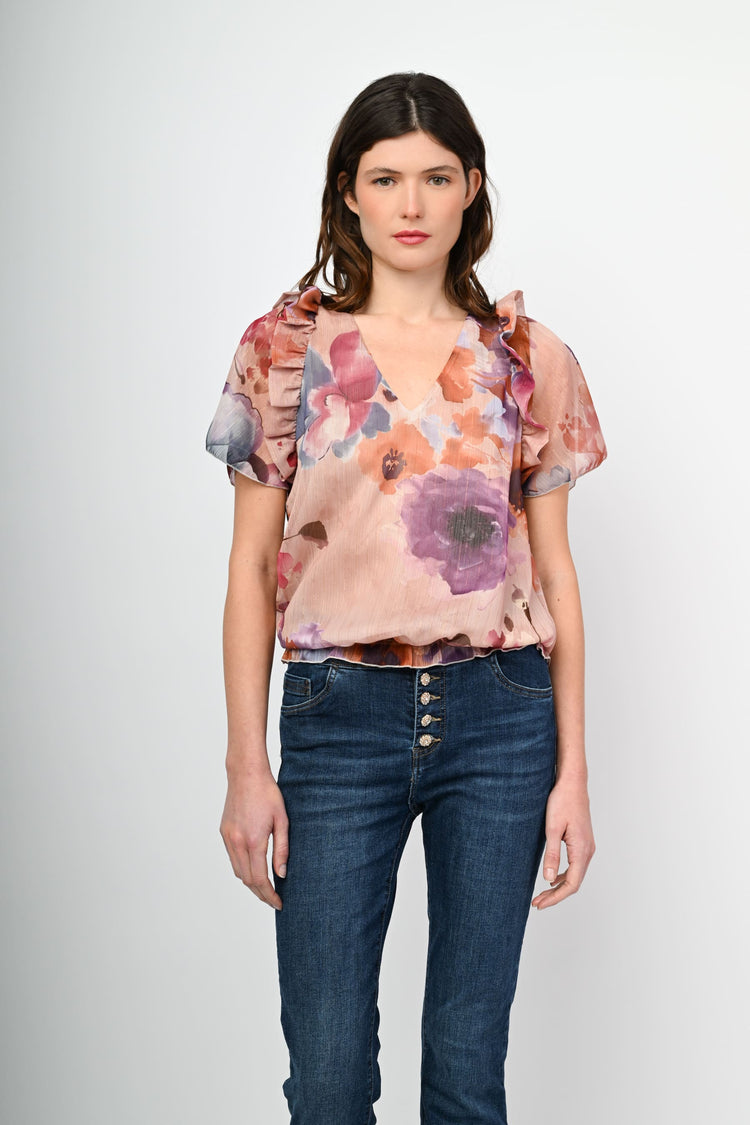 Blusa a stampa floreale lurex