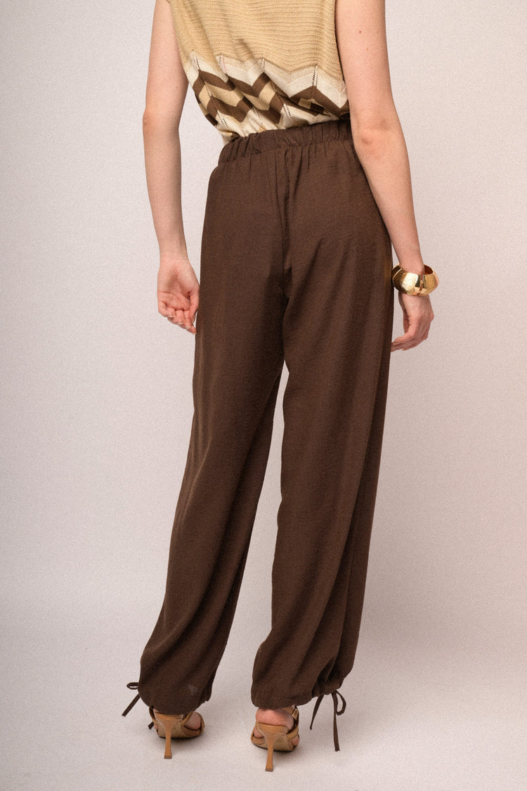 Pantaloni palazzo con coulisse allorlo cioccolato