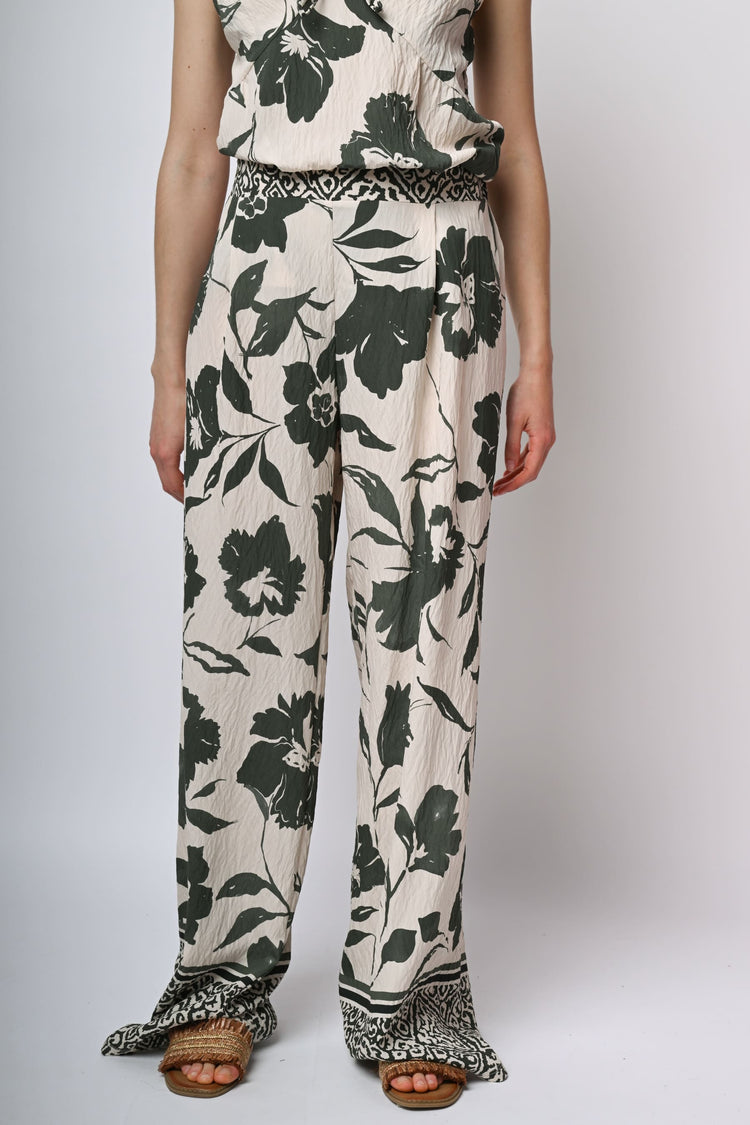Pantaloni palazzo a stampa floreale macro