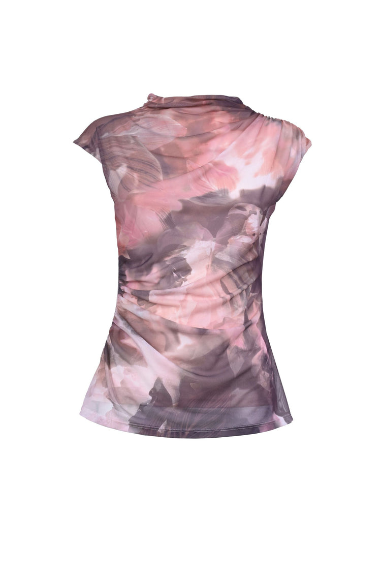 Top in tulle a stampa floreale astratta