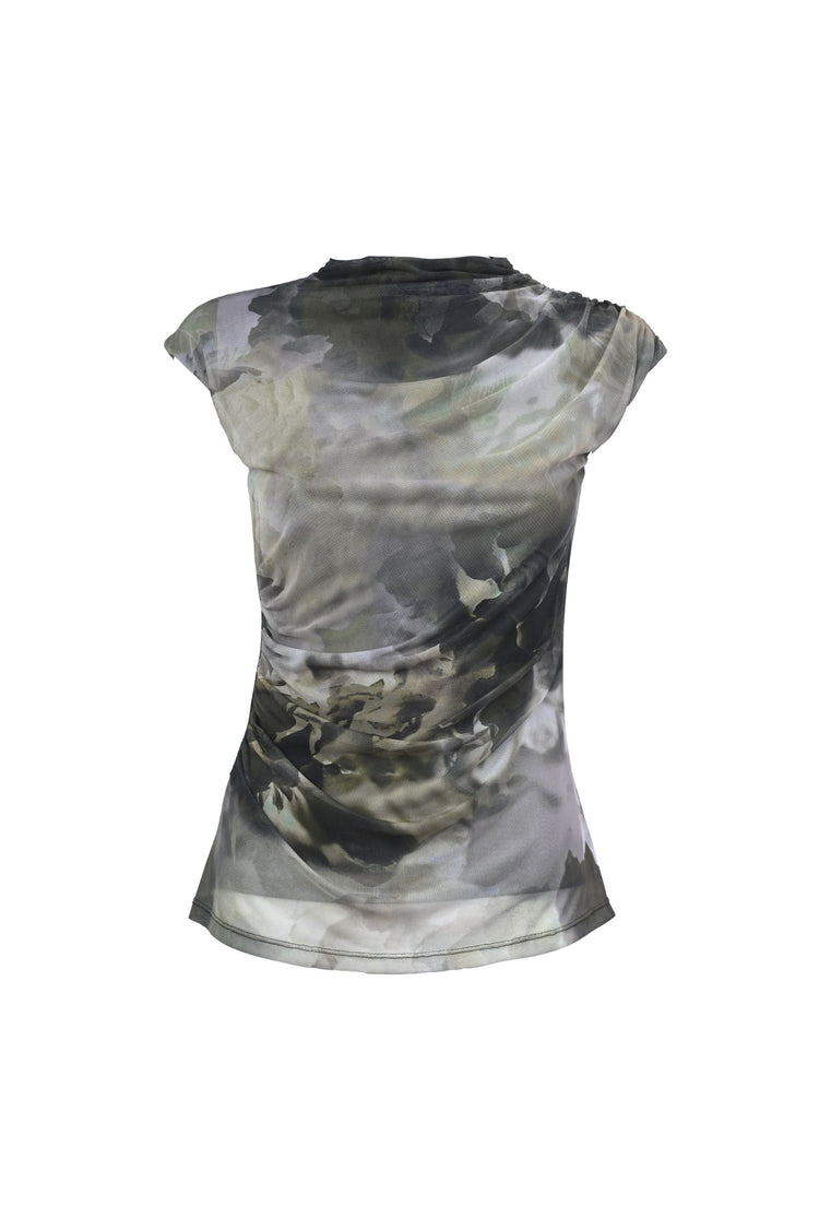 Top in tulle a stampa floreale astratta