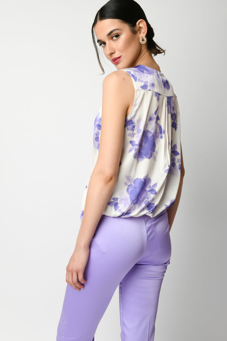 Top in raso a stampa floreale