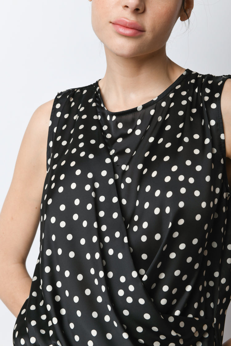 Top in raso a stampa pois