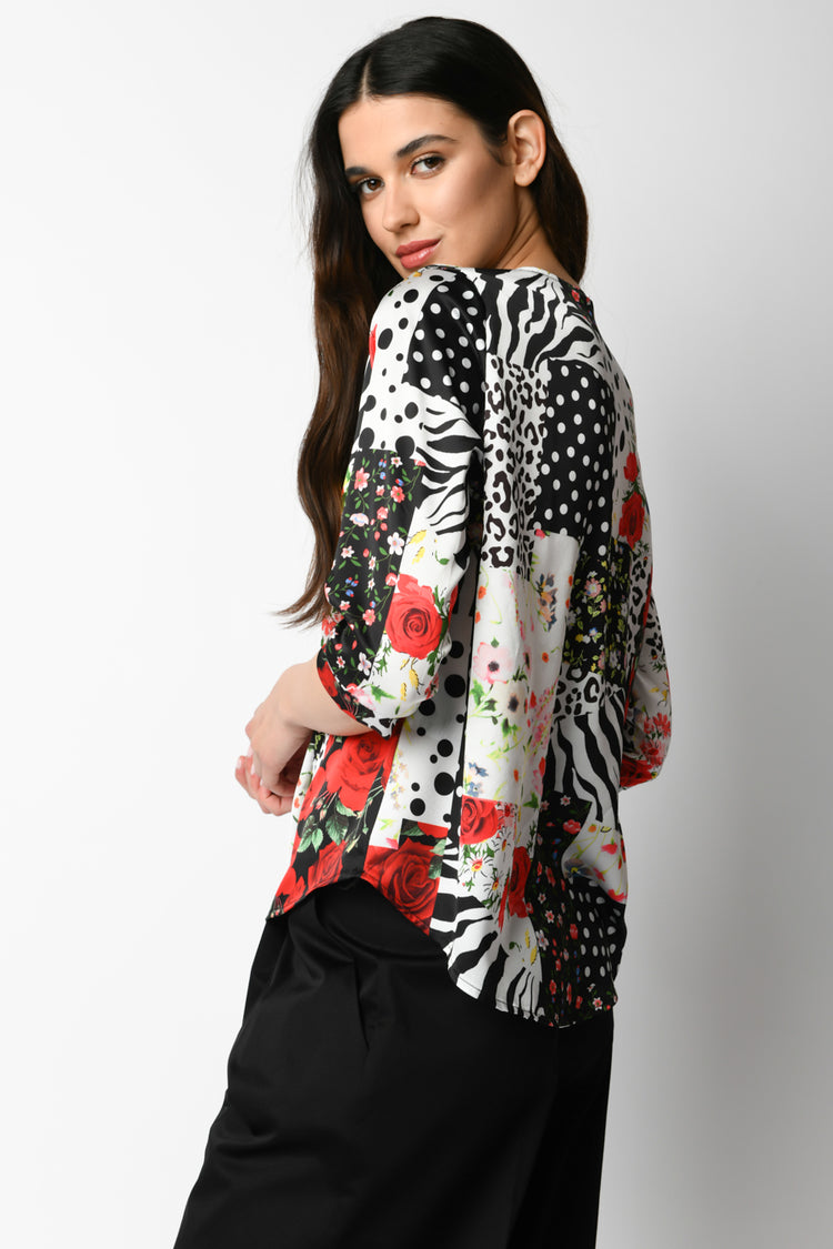 Blusa a stampa patchwork