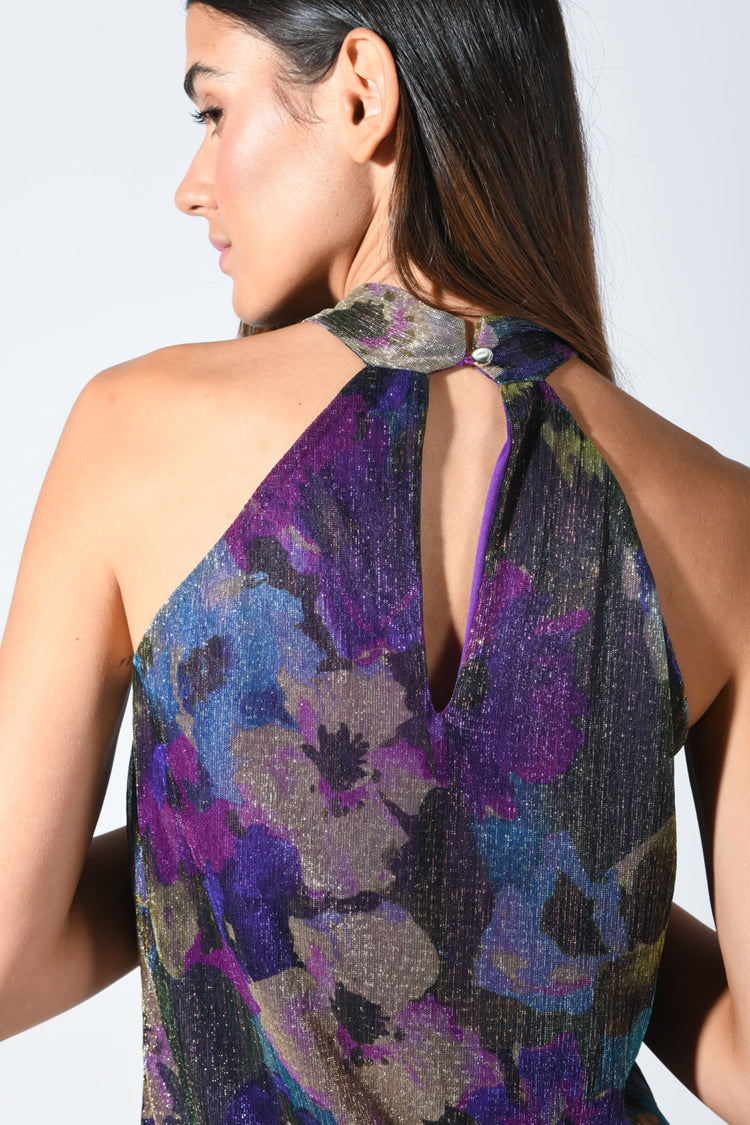 Top in lurex plissé a stampa