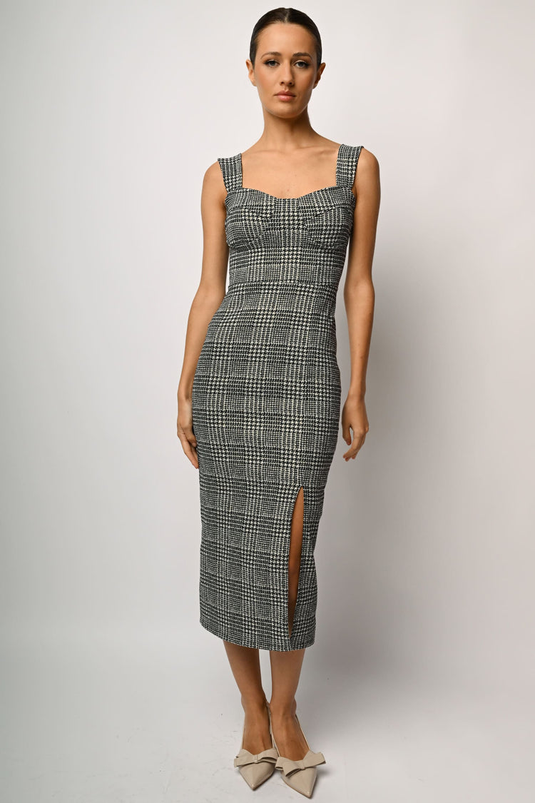 Abito midi in jacquard Principe di Galles