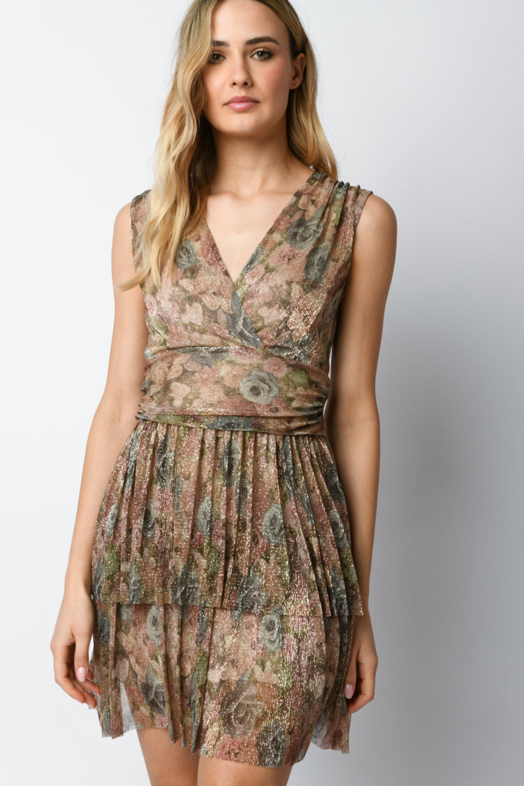 Mini abito in lamé a stampa floreale