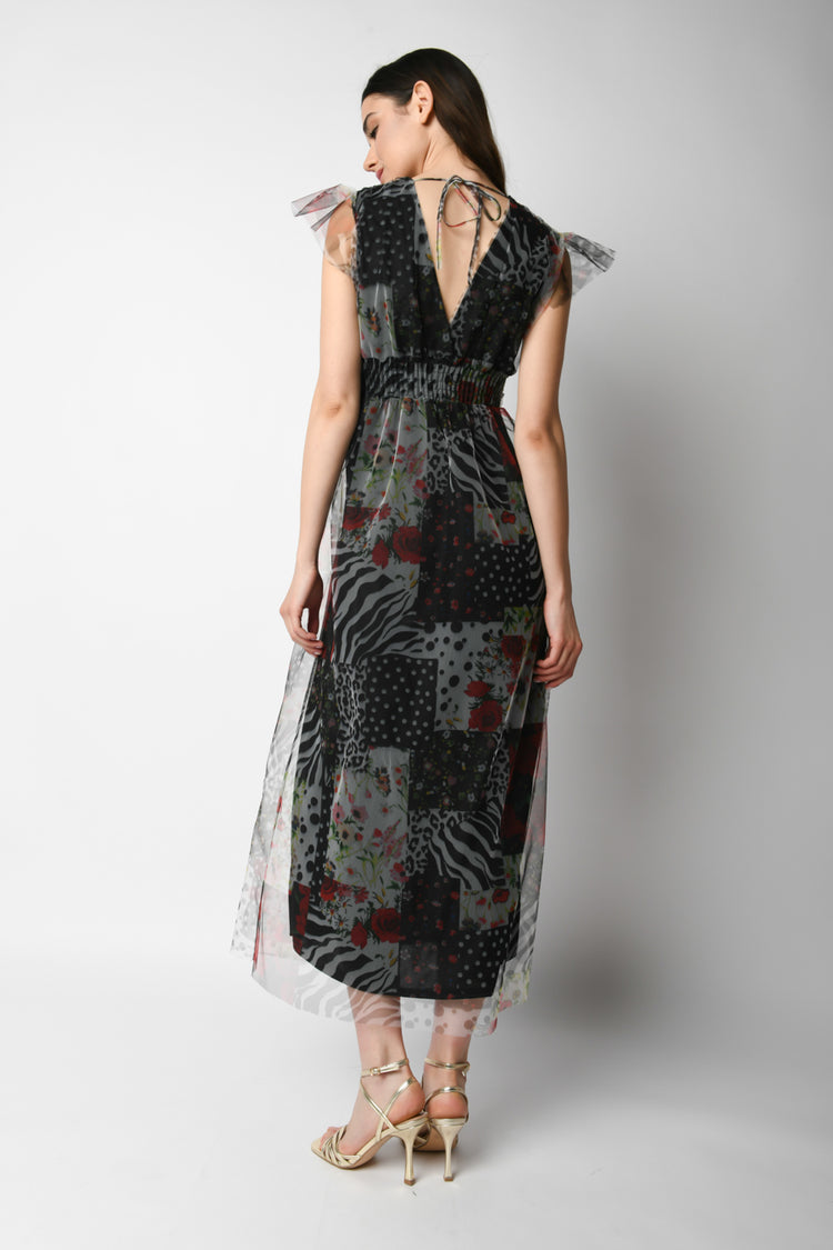 Abito lungo a stampa patchwork