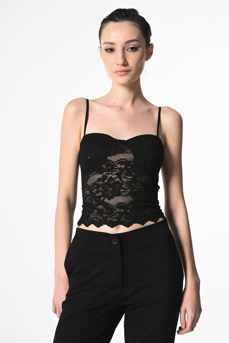 Top in pizzo con strass