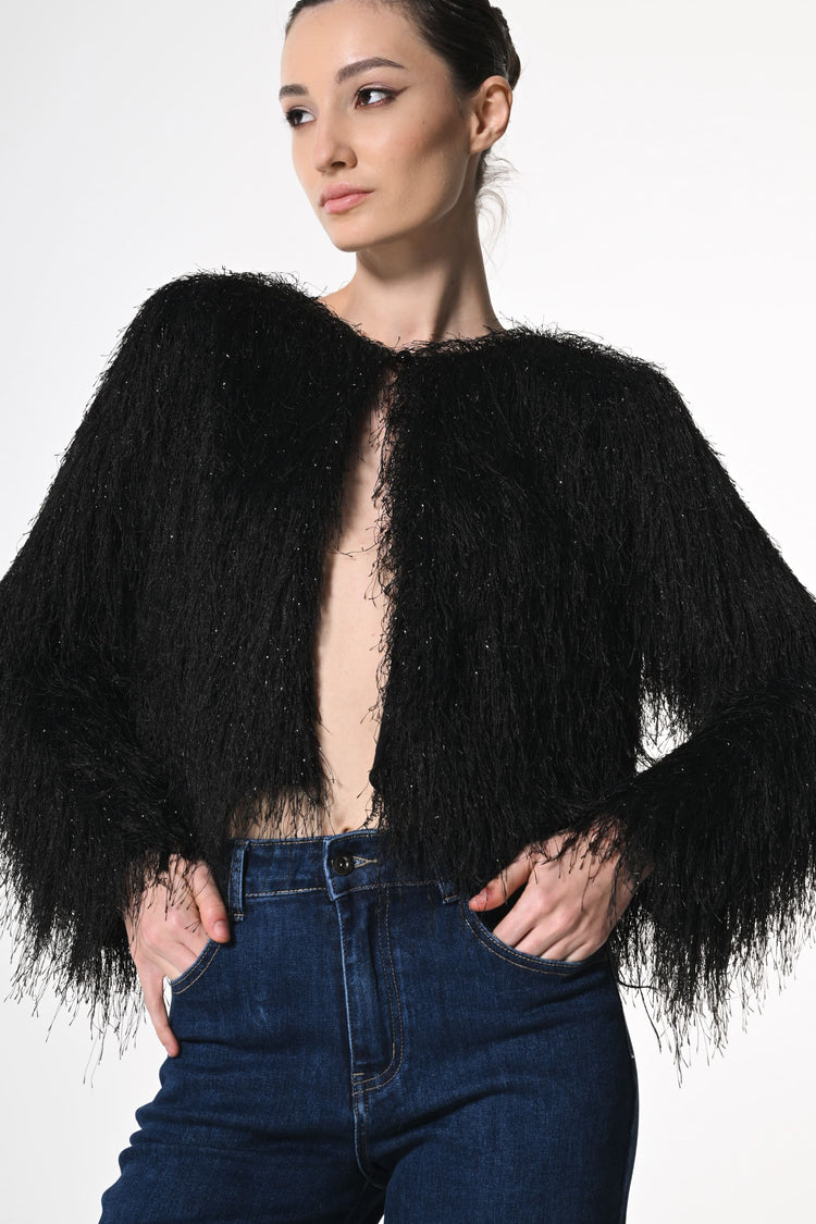 Bolero in piume lamé