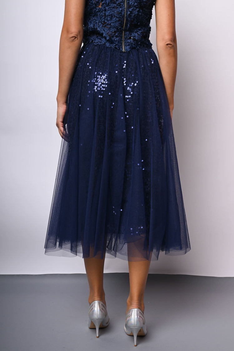 Gonna midi in tulle con paillettes