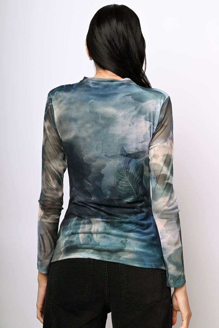 Top in tulle a stampa astratta