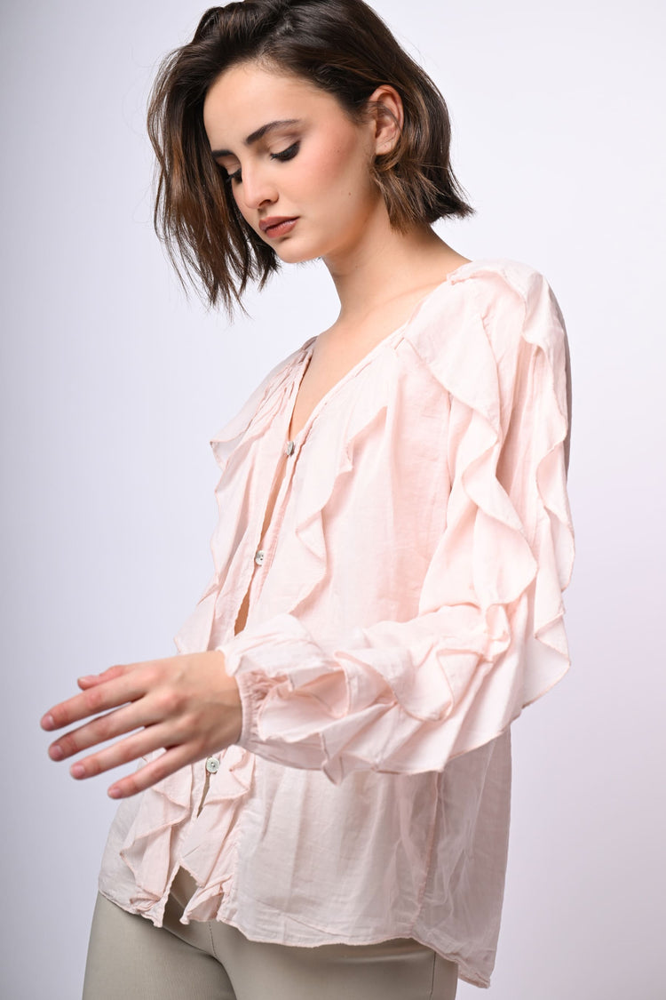 Camicia in mussola di cotone con volants