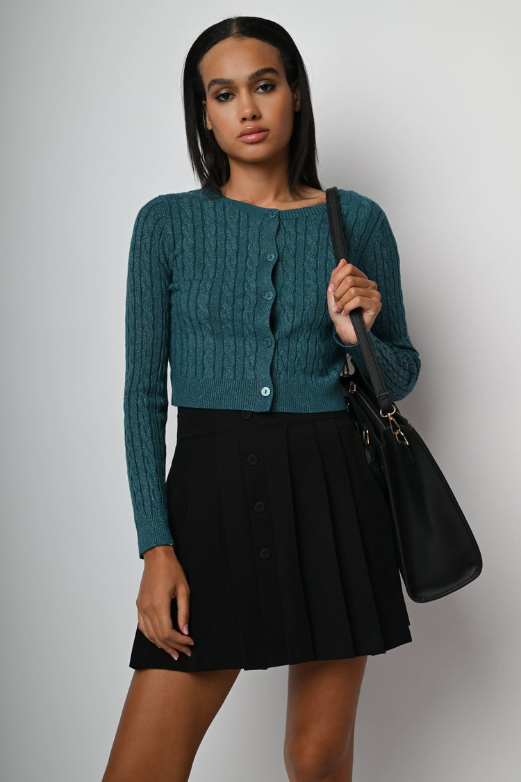 Cardigan crop a trecce lurex