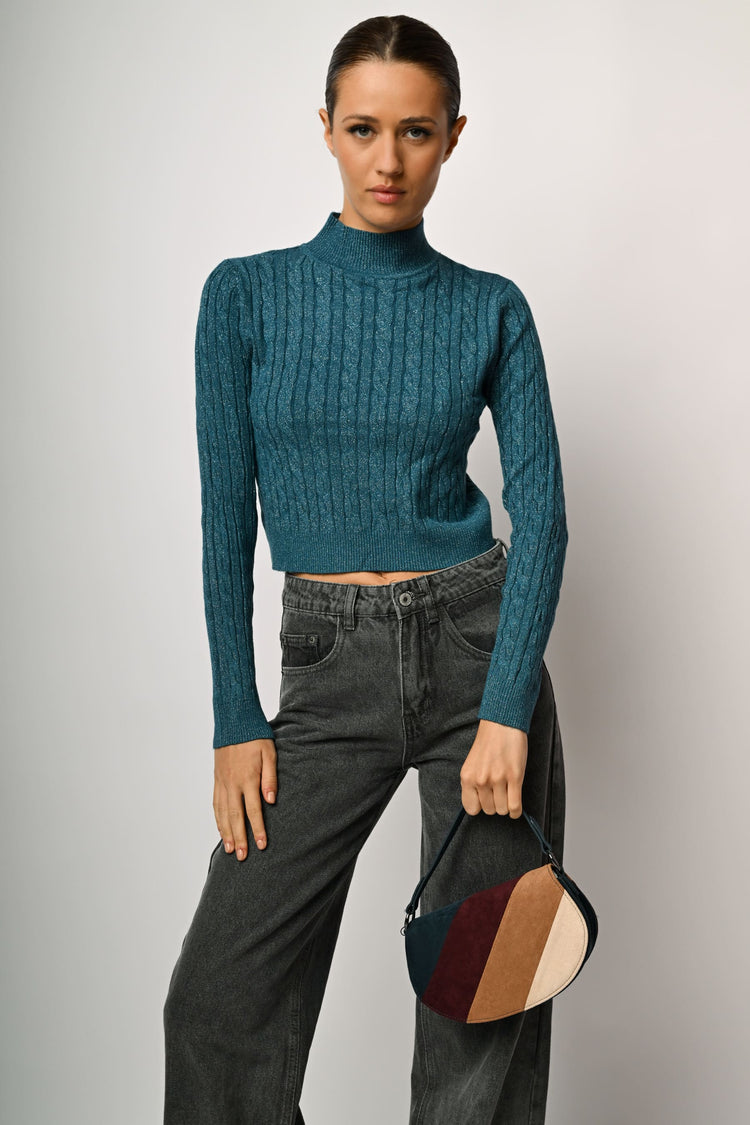 Lupetto crop a trecce lurex