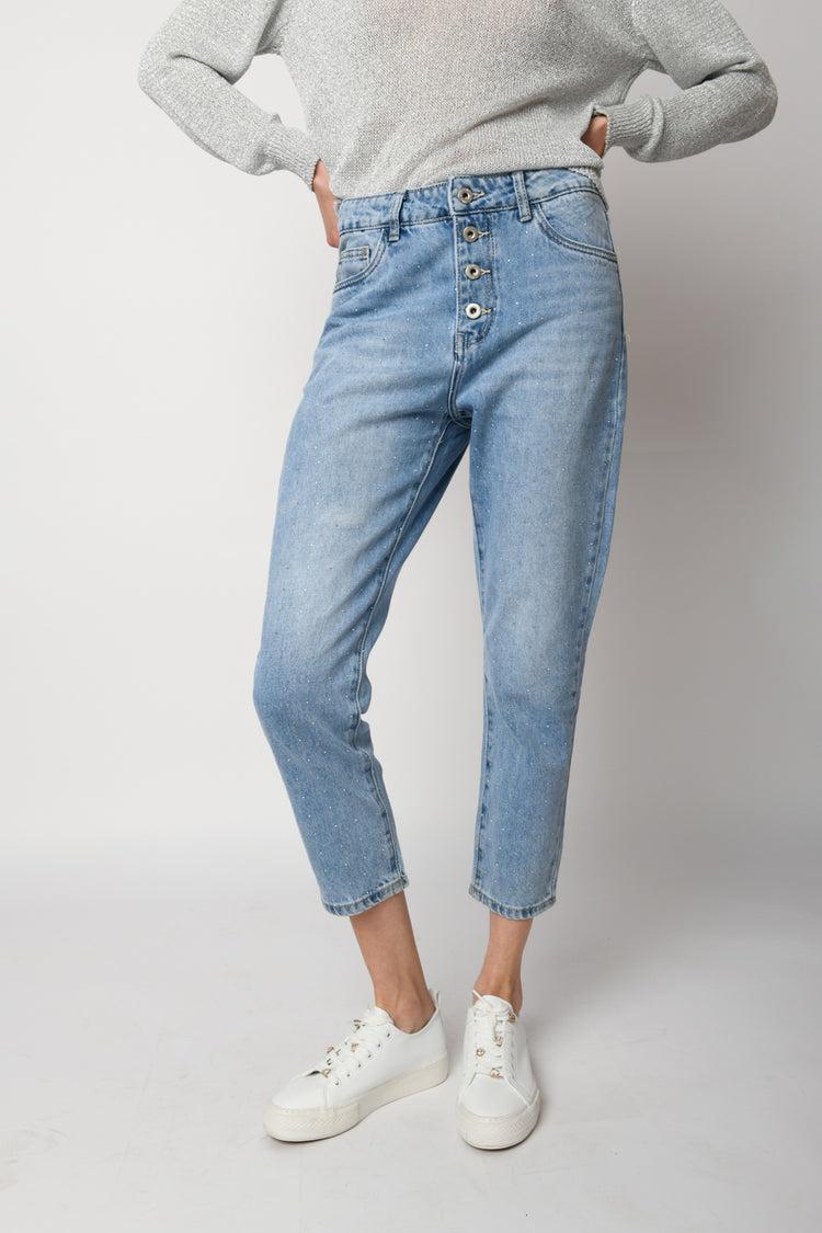 Jeans con strass all-over