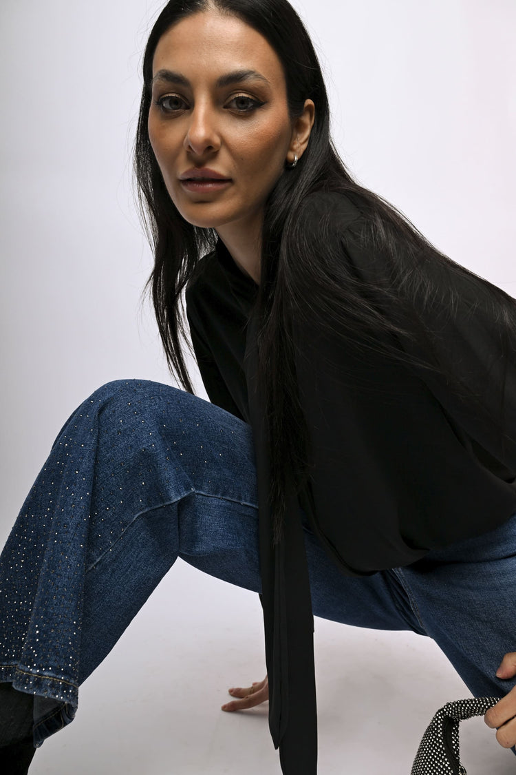 Jeans palazzo con strass