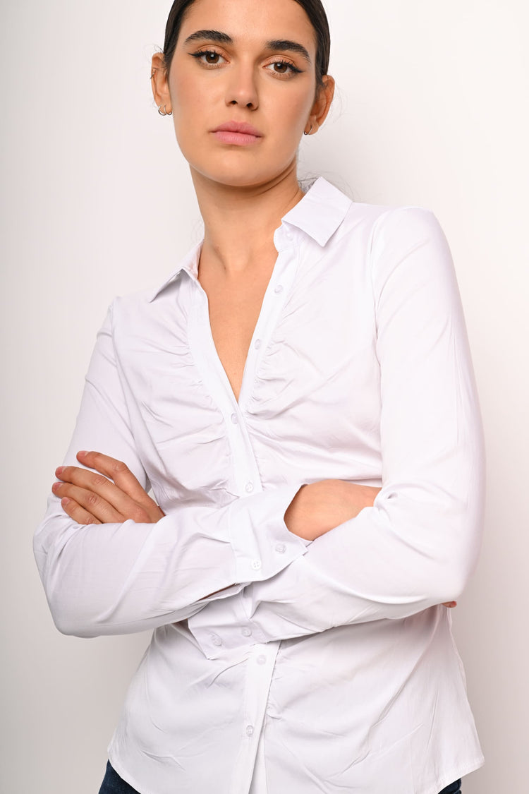 Camicia misto cotone con arricciatura