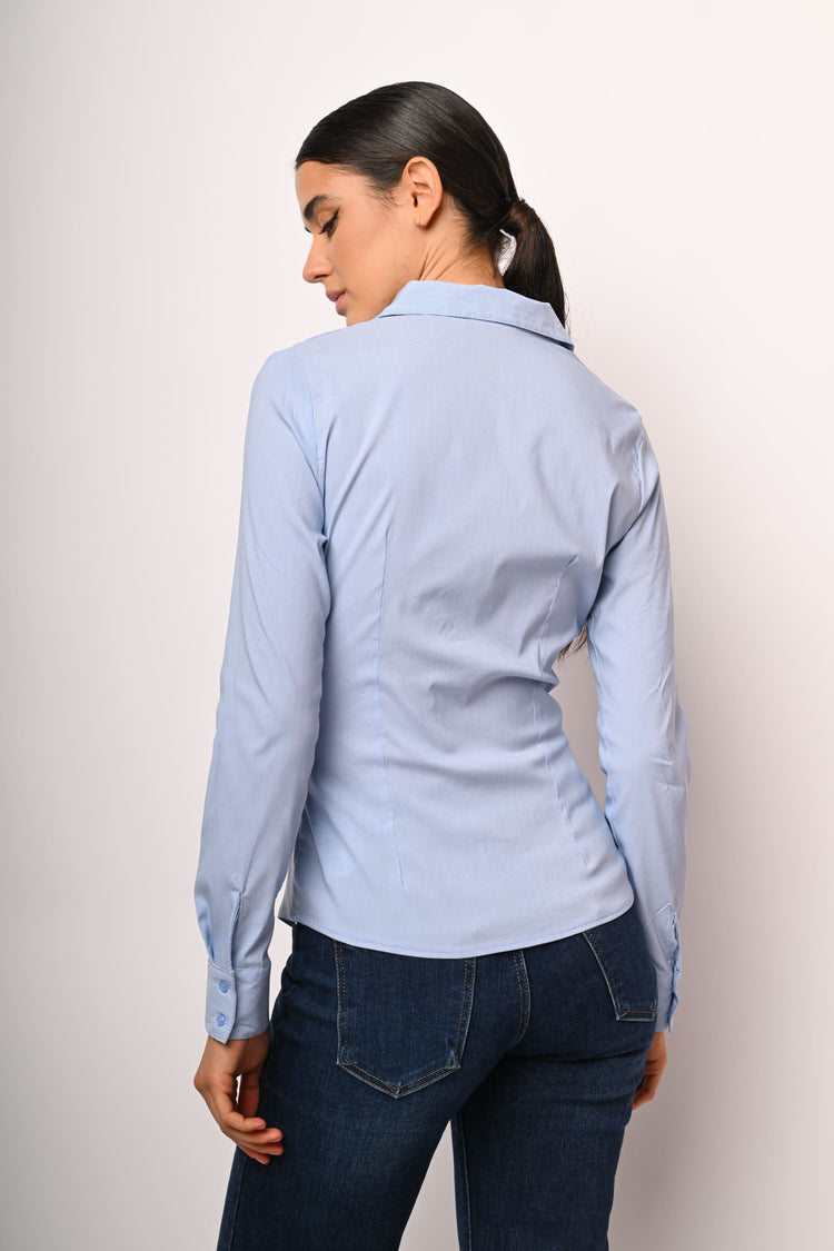 Camicia misto cotone a righe con arricciatura