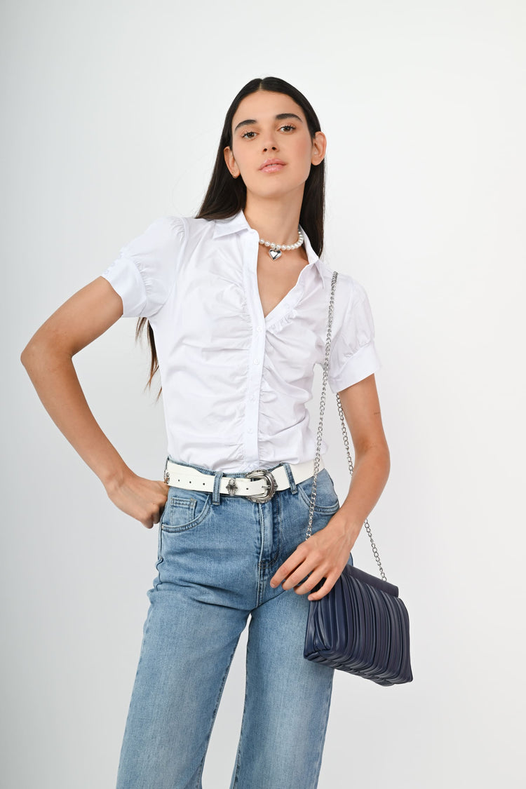 Camicia arricciata misto cotone