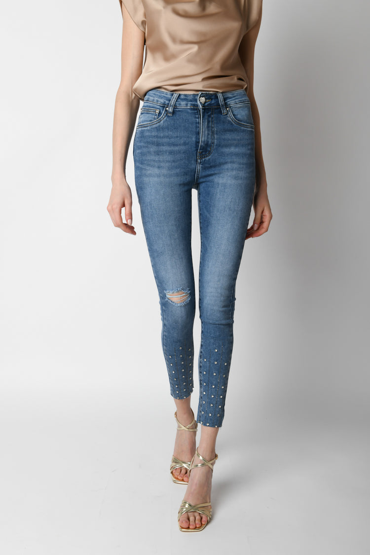 Jeans skinny con cristalli
