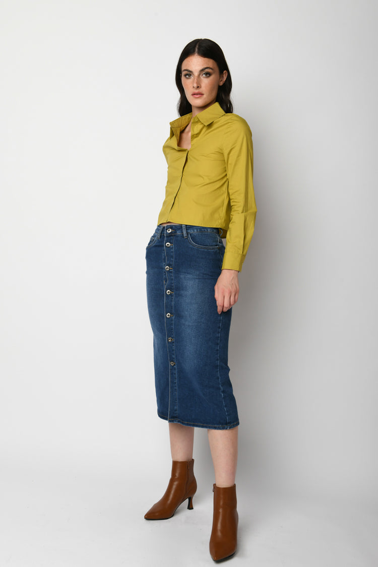 Gonna midi in denim con bottoni
