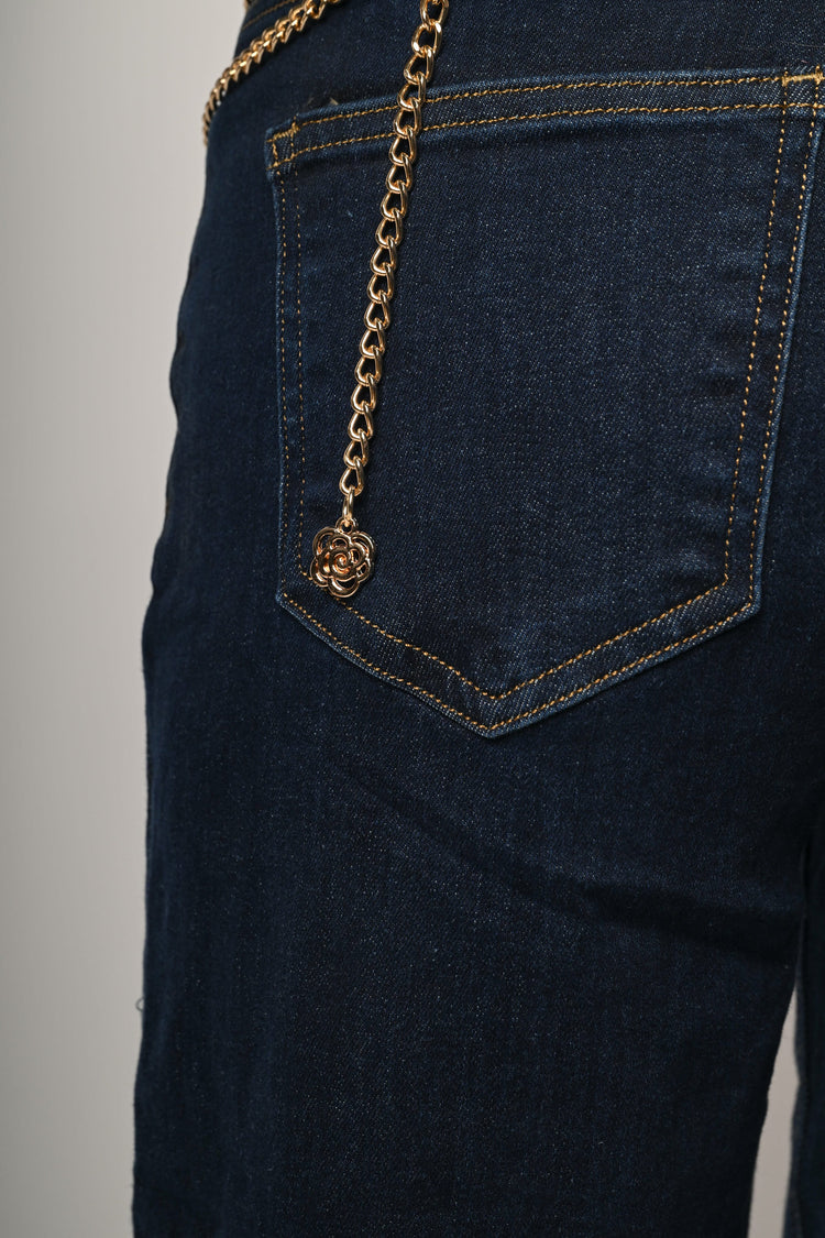 Jeans palazzo con cintura-gioiello