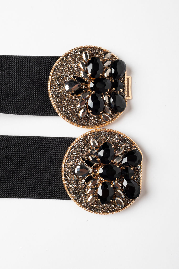 Cintura elastica con doppia fibbia e strass