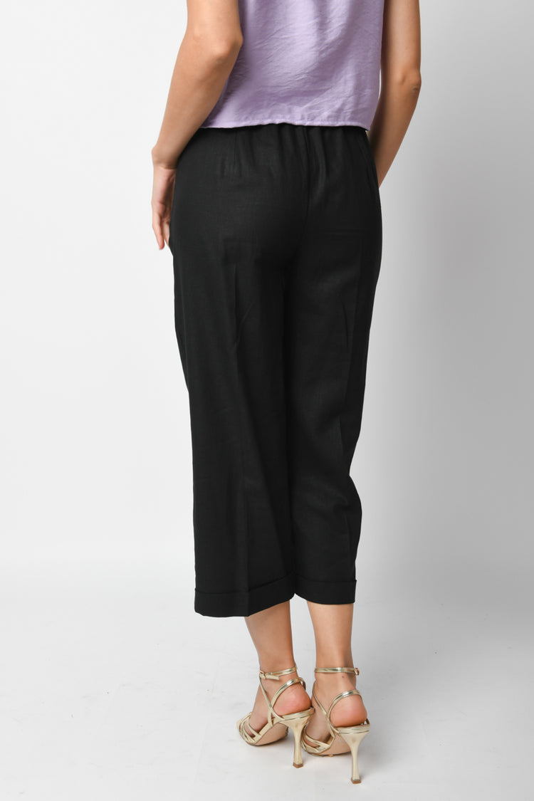 Pantaloni crop misto lino e viscosa