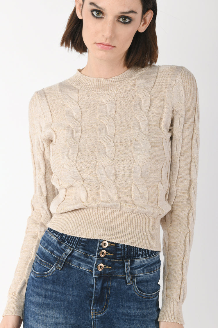 Pull a trecce in maglia lurex