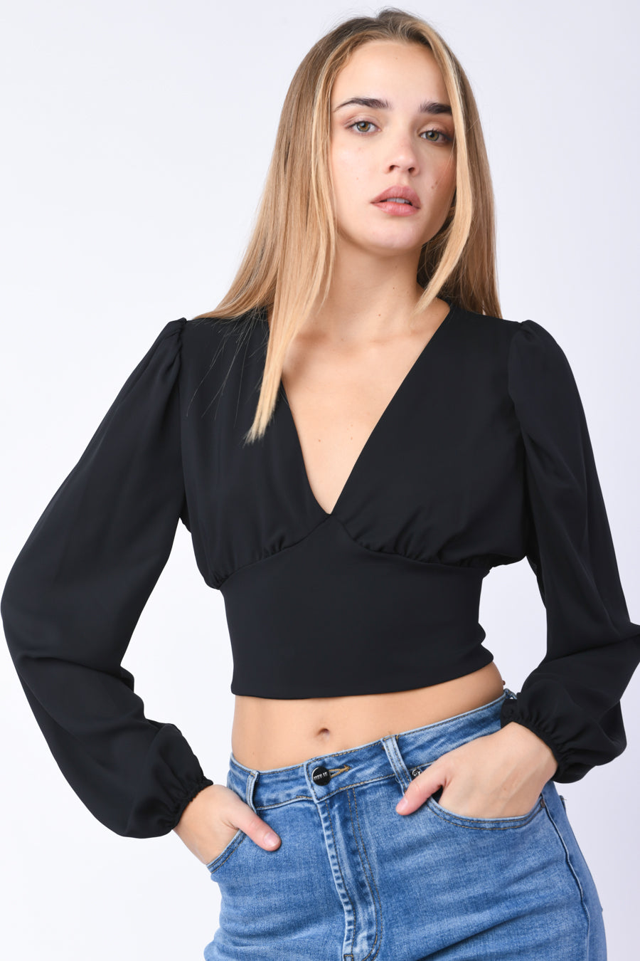 Aware Top Donna A Collo Alto Con Maniche Lunghe A Sbuffo - Jersey Liscio Morbido, Vestibilità Aderente, Taglie Forti Disponibili (Un Brand Amazon) - 3
