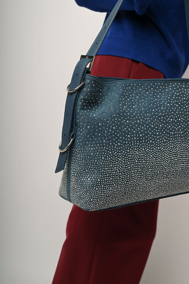 Borsa in denim con decorazione in strass