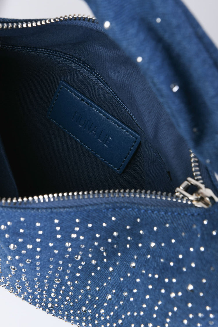 Borsa hobo in denim con strass
