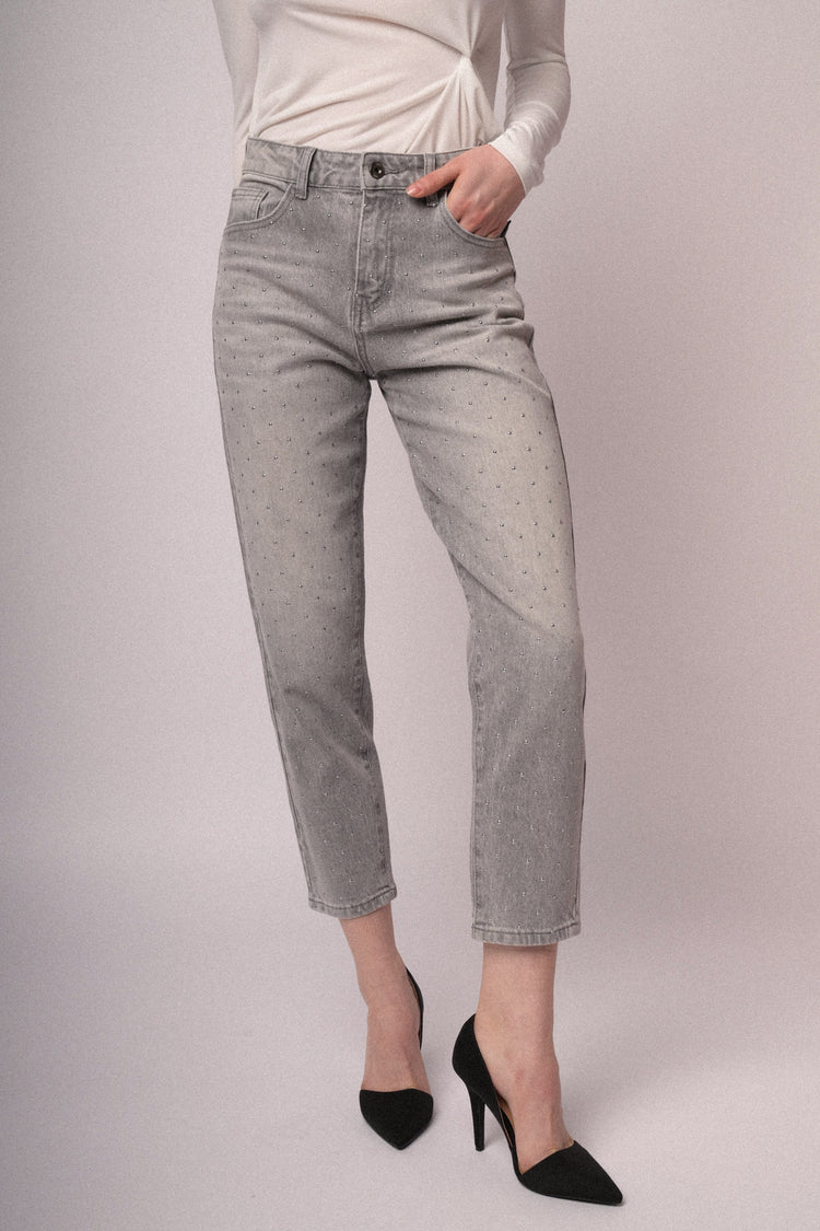 Jeans mom con strass